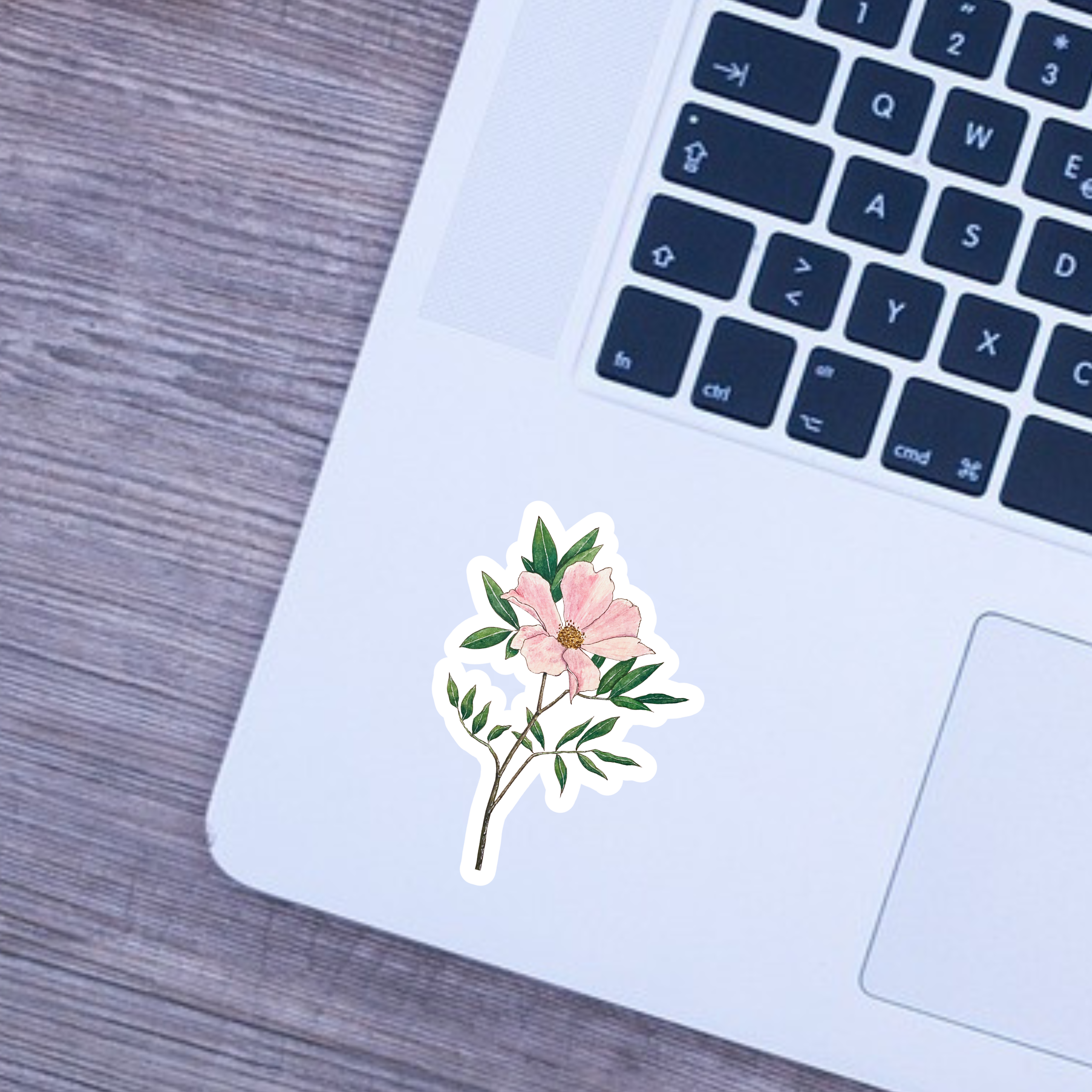 Floral sticker on a laptop keyboard
