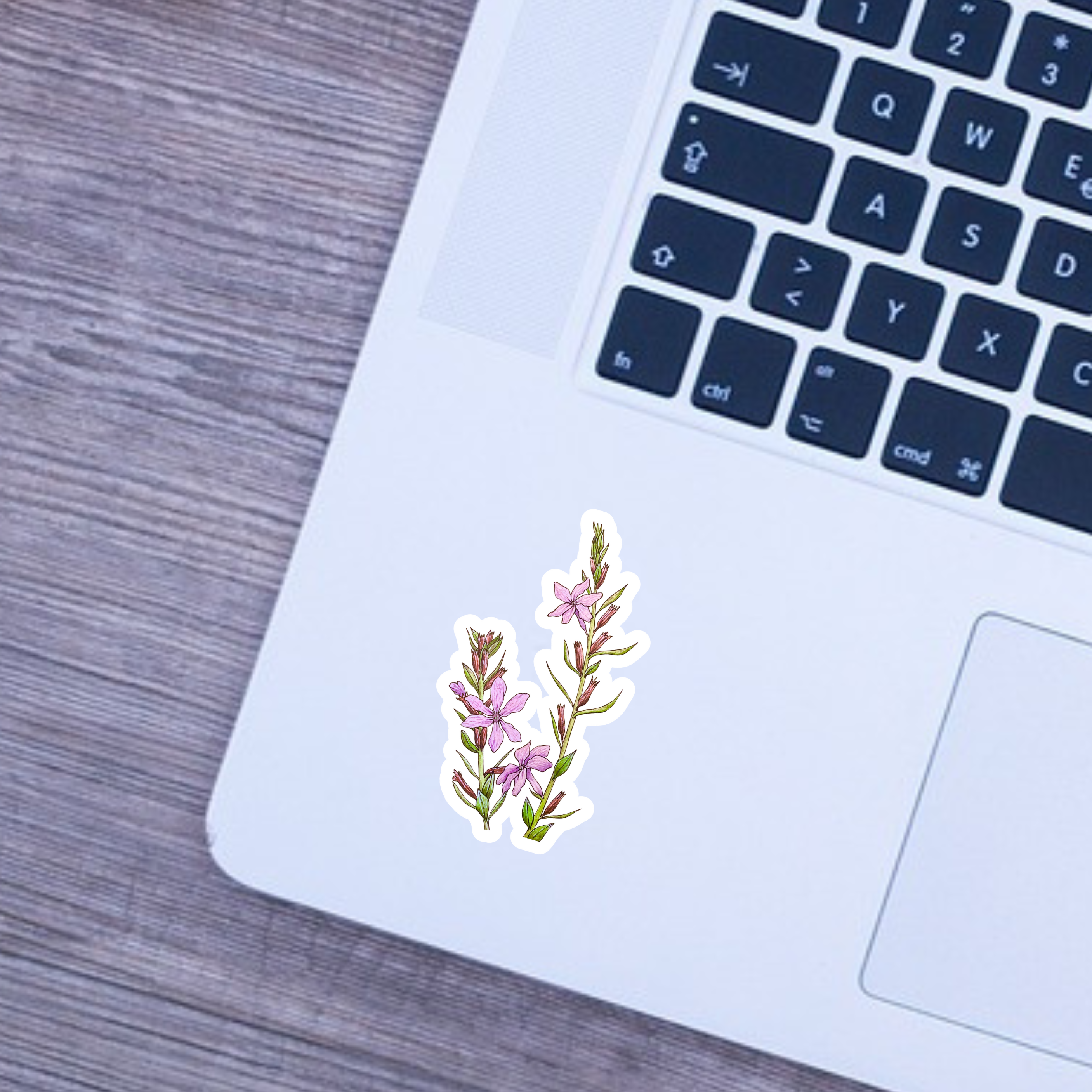 Floral sticker on a laptop keyboard