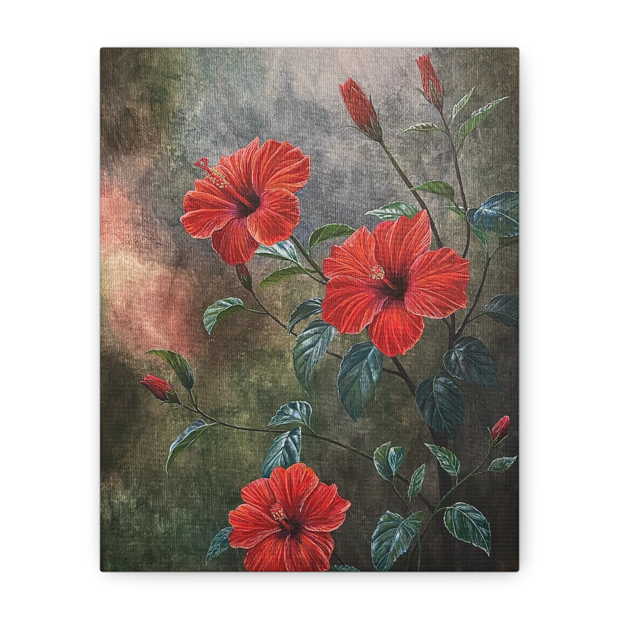 Canvas print of red hibiscus flowers