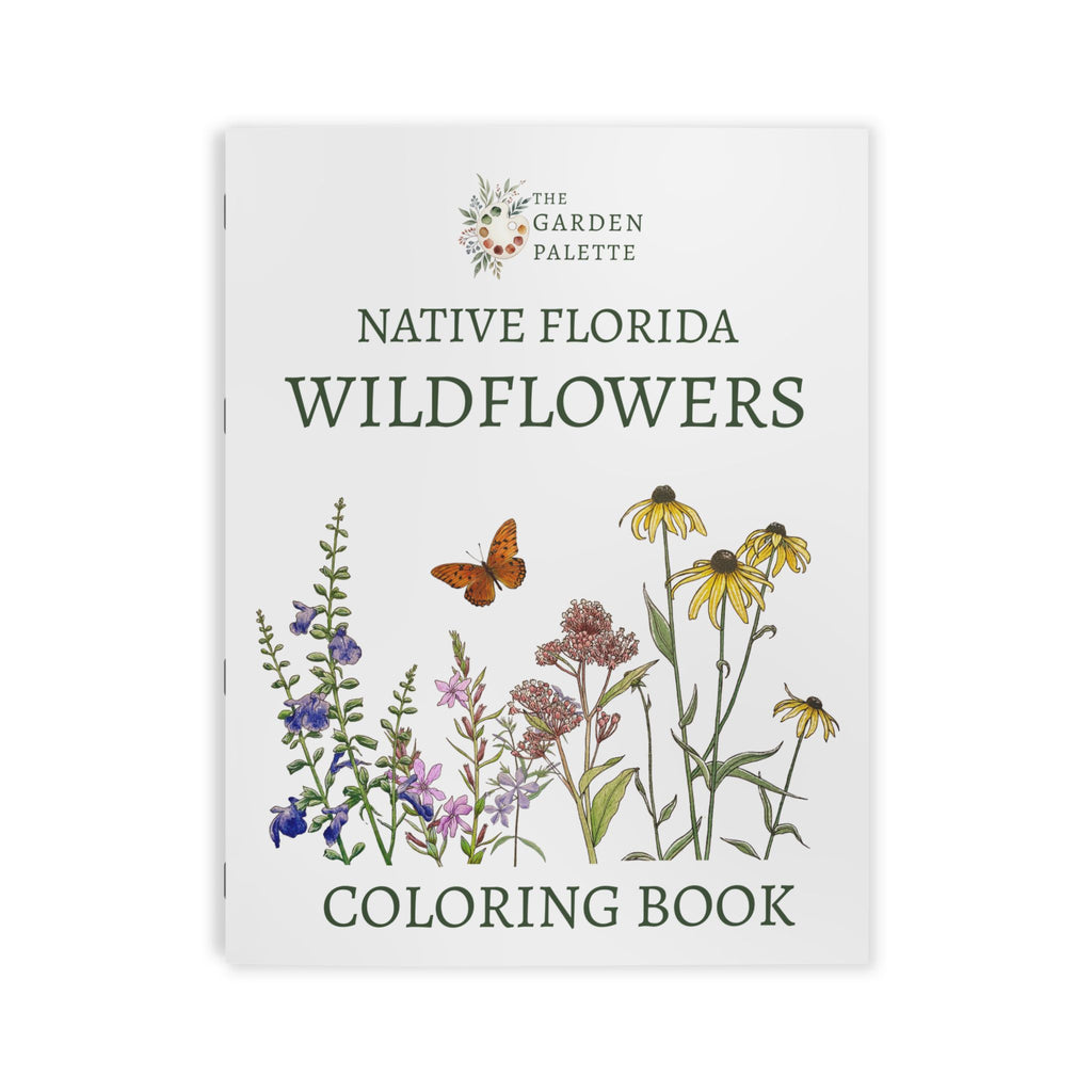 Coloring book titled 'Native Florida Wildflowers' by The Garden Palette on a white background