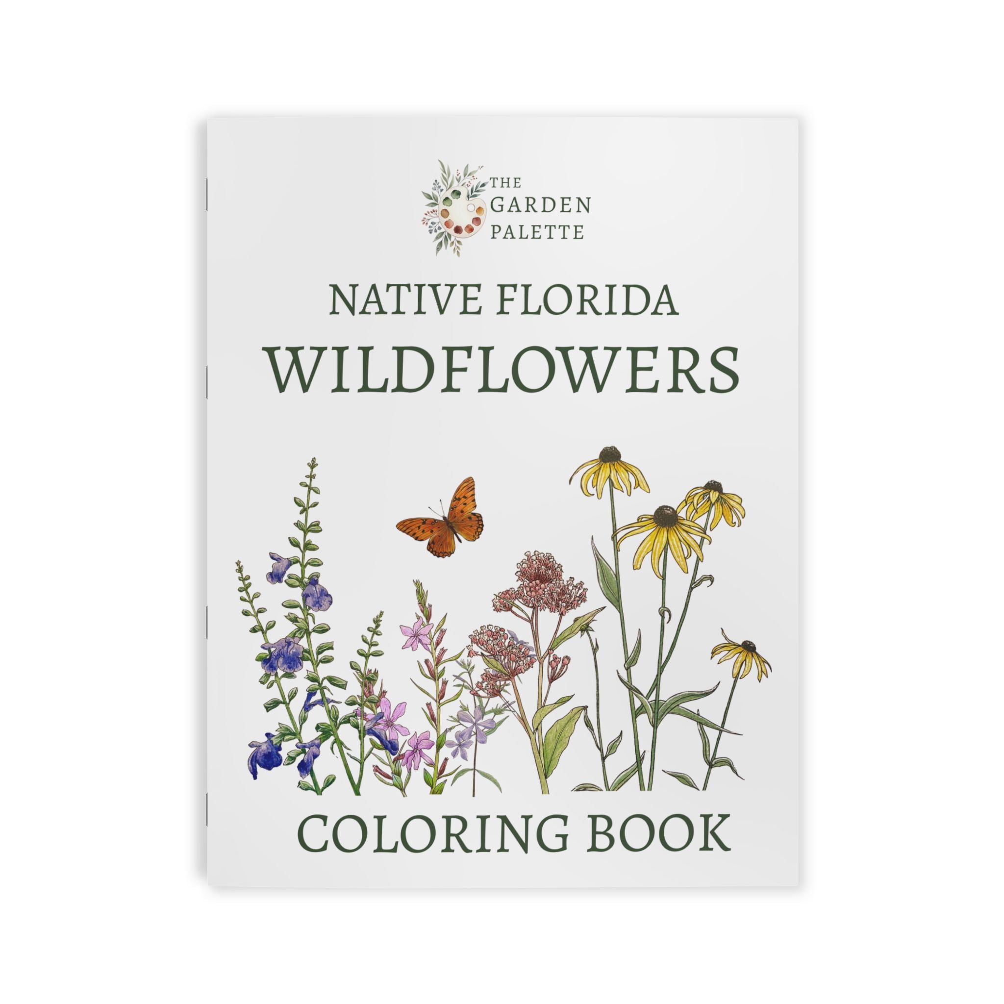 Coloring book titled 'Native Florida Wildflowers' by The Garden Palette on a white background